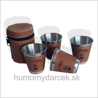 Nerezové poháriky 75ml v hnedom púzdre
